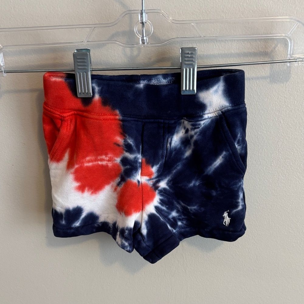 Ralph Lauren Baby Tie-Dye Pull-On Shorts Red White Blue 6M